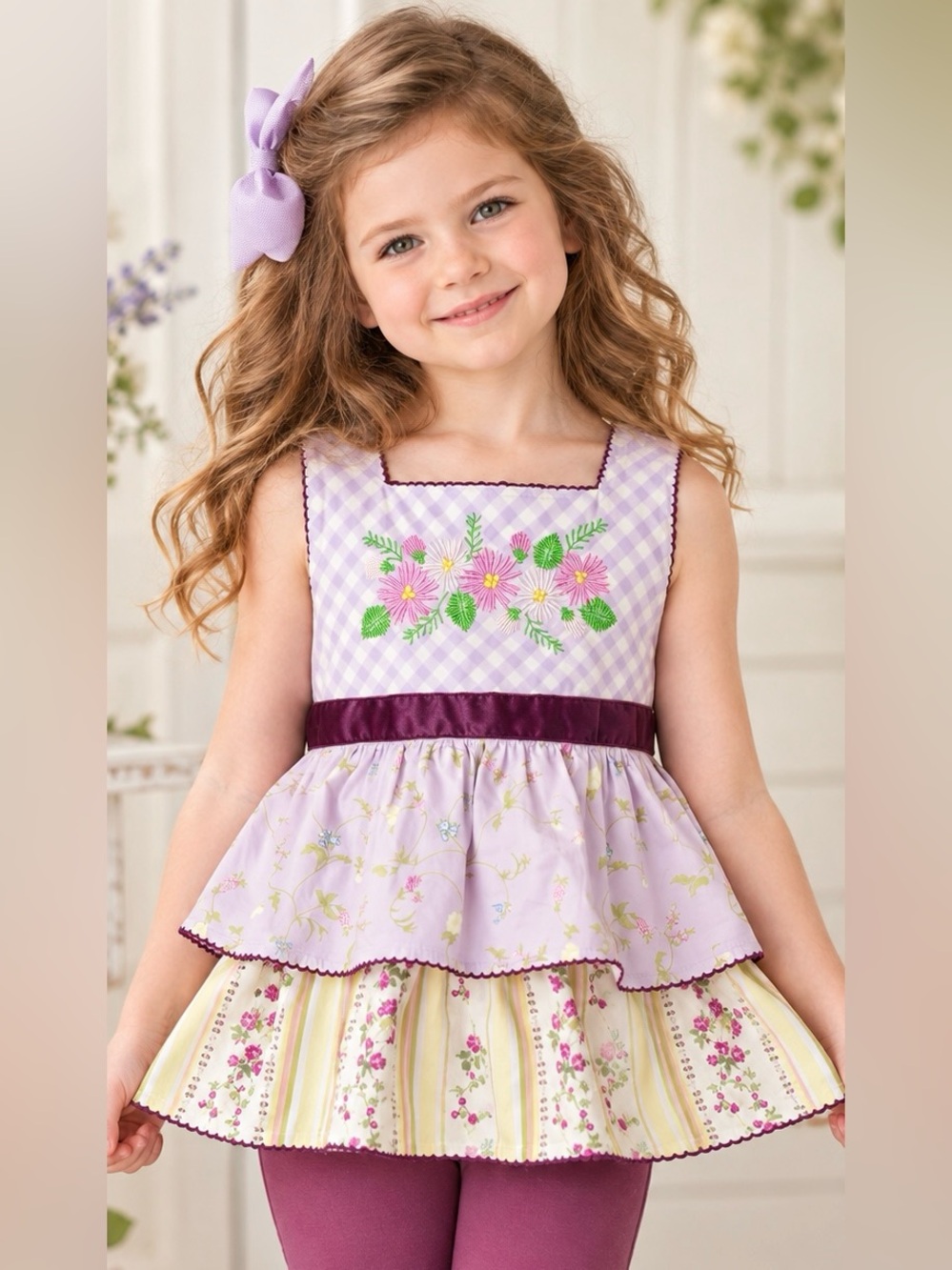 Matilda Jane Enchanted Garden Prudence Gingham Peplum Tunic Top Girls size 14